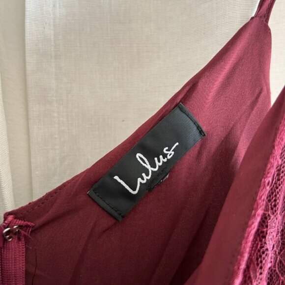 Lulu's Wonderfully Whimsical Burgundy Lace Ruffled Midi Dress - Picture 13 of 13
